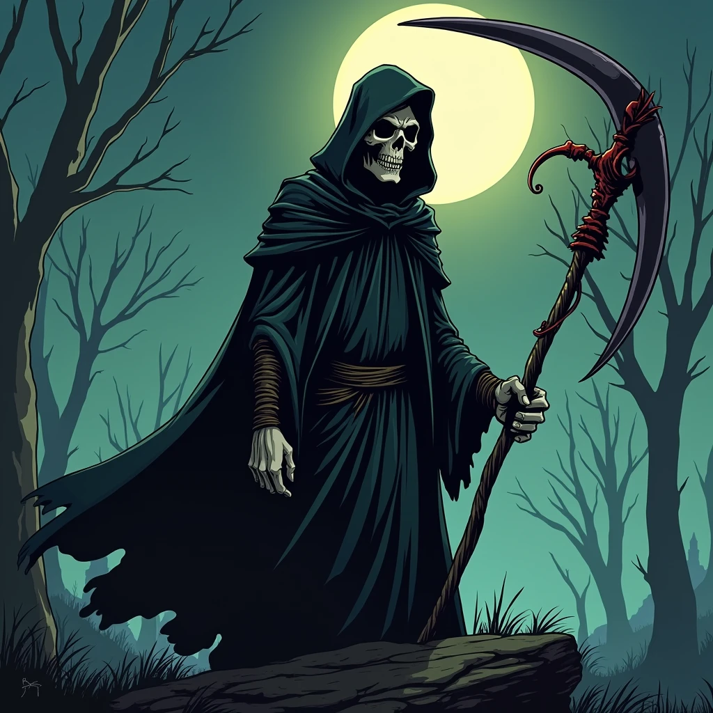 Grim reaper cartoon image album cover