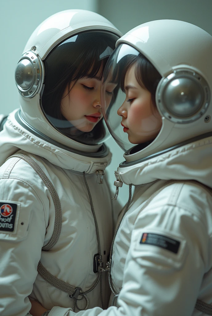 (8k, RAW photo, best quality, masterpiece), (photorealistic), outstanding details, ultra-high resolution, anatomically correct, textured skin, (Extremely precise and accurate anatomy),
2 girl, yuri, space helmet, bubble helmet,, eva helm 2girls,,space helmet, eva helm,wearing a (spacesuit:1.15), white cargo pants, astronaut),room, doggystyle, tongue out, 2girls, saliva trail, cum on body, close eyes,sex from behind,