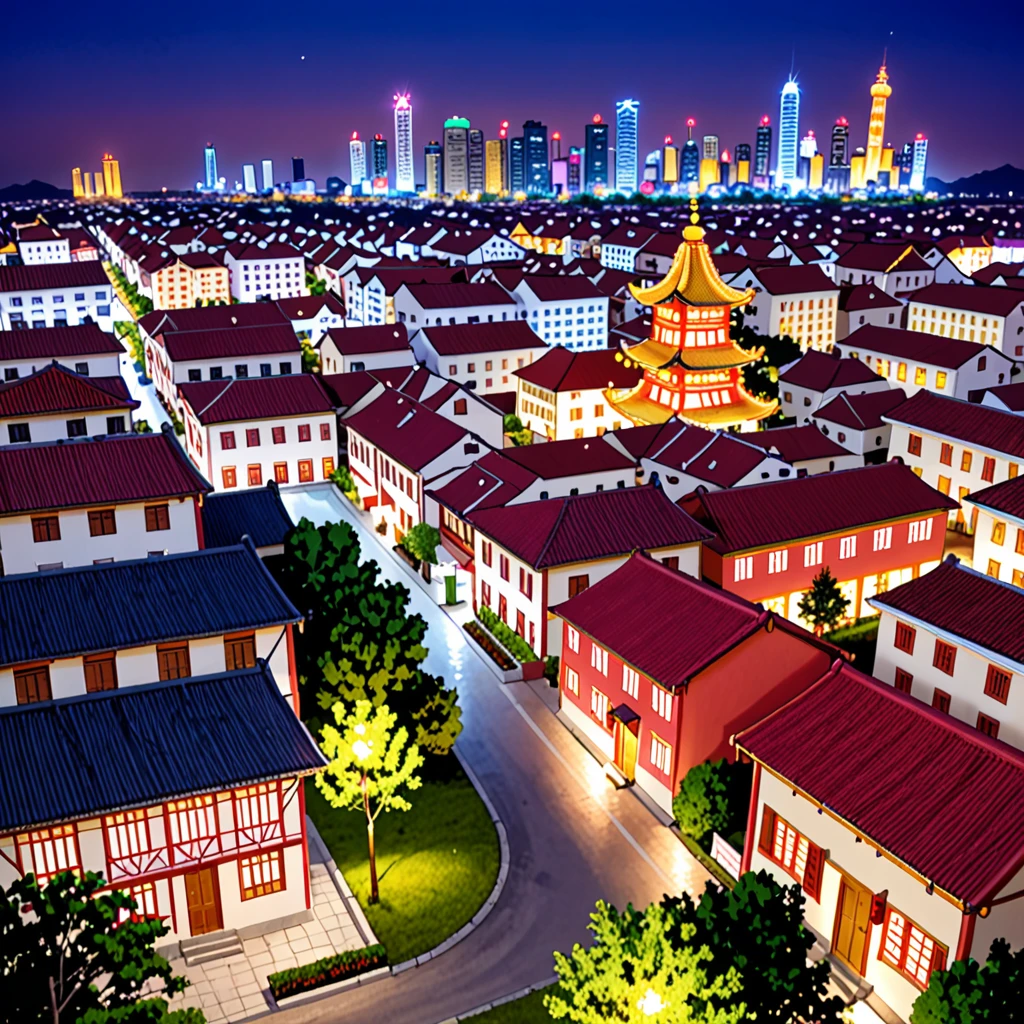panoramic view of a village with lots of lights on the buildings, Chinese dream city, chinese village, Background'amazing screen, japanese city, japanese village, hyper realistic photo of'a city, old asian village, japanese city, couple Raymond Han, rainy evening, cyberpunk chinese ancient castle, beautifully lit buildings, in the evening under the rain, beautiful and aesthetic, photography, Cinematic, 8k, very detailed ((heavy rain)))