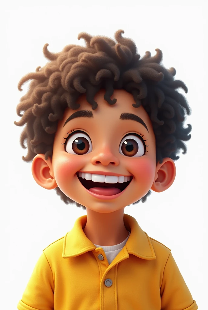 Brazilian child student, white background, Grinning