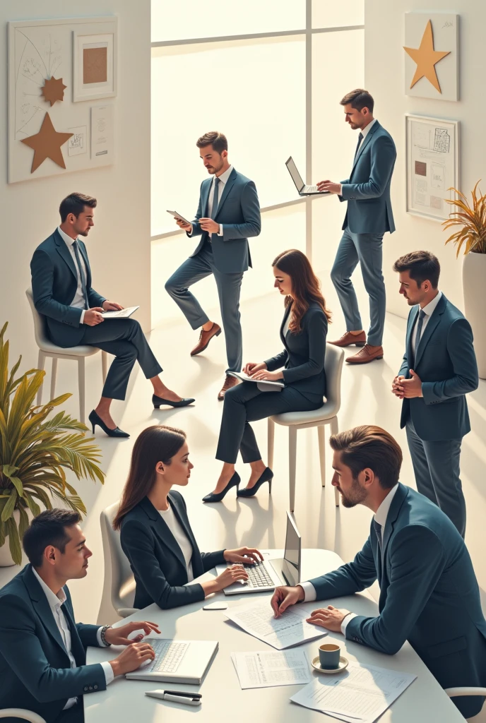 Generate a job cover of people working, Elegant and eye-catching to people without hugging them