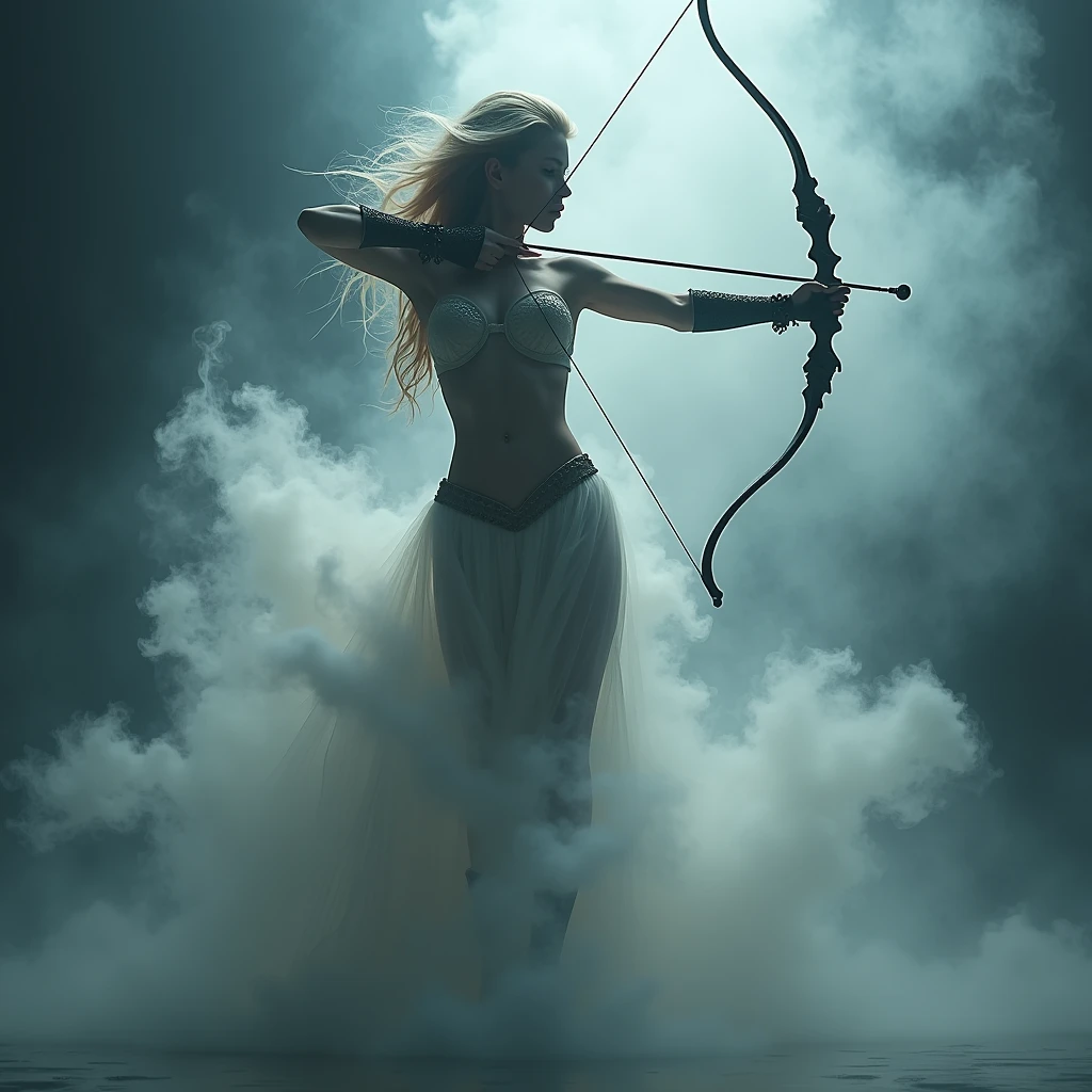 A picture made of smoke,Archer Goddess,Elemental Archer,Art Photography