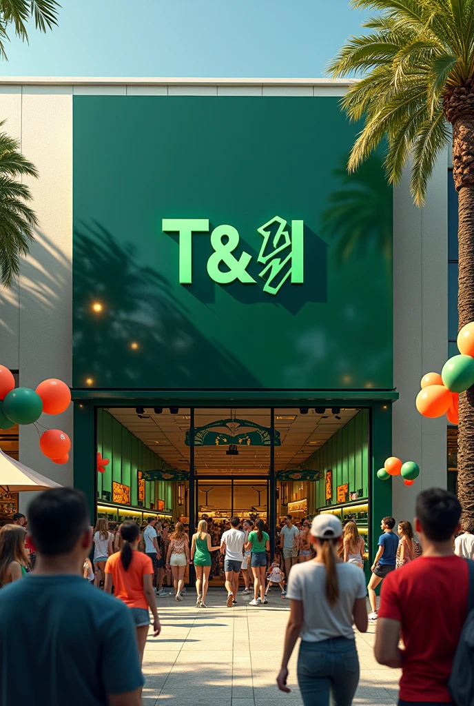 a tennis store called T&I Dark green footwear inaugurated with balloons and party