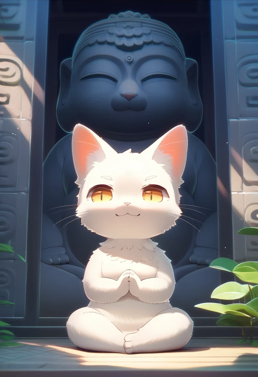 ((Masterpiece)), ((Best Quality)), (Very Detailed), ((Very Detailed)), 4K, (8K), very aesthetic, absurdres highres, 1 man, (anthropomorphic cat, furry, kemono:1.5), Buddha Cat, Zen Buddha meditating cat, stone statue,