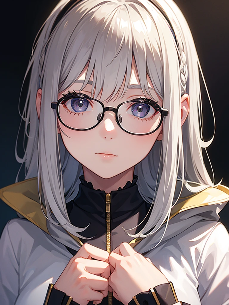 1girl, Portrait, 20 years old, glasses, light gray hair