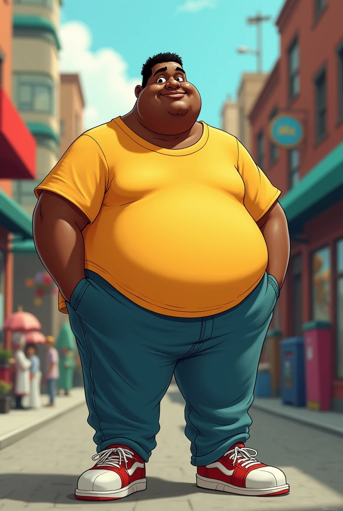Fat Albert in his 20's wearing a casual outfit 