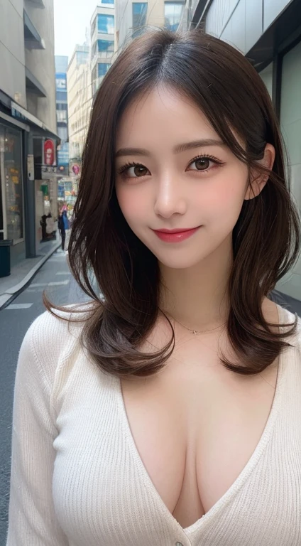 masutepiece, Best Quality, Illustration, Ultra-detailed, finely detail, hight resolution, 8K Wallpaper, Perfect dynamic composition, Beautiful detailed eyes, doress,Medium Hair,mid-chest, Natural Color Lip, Random and sexy poses,Smile,Aoyama Street Walk,beautiful breasts,