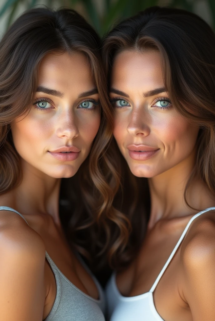 photo comme Snapchat, reel, sans effet photographe, professionnel, 2 Woman, very detailed, , visage innocent et dominatrice, naturally wavy hair, blue eye, best quality, intricate details, very detailed, sharpness, detailed skin, texture de peau realistic, texture, detailed eyes, charming smile,Slight depth of field, body realism, body not too thin,  extremely detailed , photorealistic, realistic, maximum detail, roughness, real life, Ultrarealistic, photorealism, la photographie.
