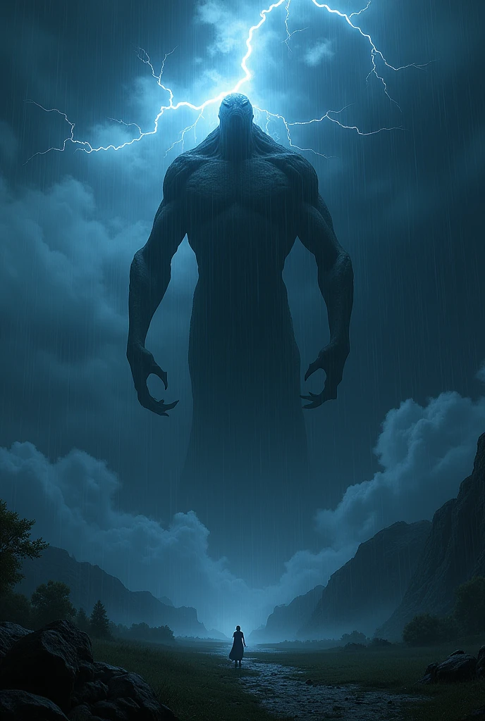 On a night where the storm reigns supreme, the sky is covered by heavy, threatening clouds, from which mighty lightning bolts fall in unceasing fury. The rain falls so heavily that it seems to want to wash the world, creating a dense curtain that obscures vision and distorts shadows. In the midst of this natural chaos, something more sinister lurks, hidden behind the dark clouds.
a gigantic creature, with titanic proportions, moves silently among the clouds, your body with