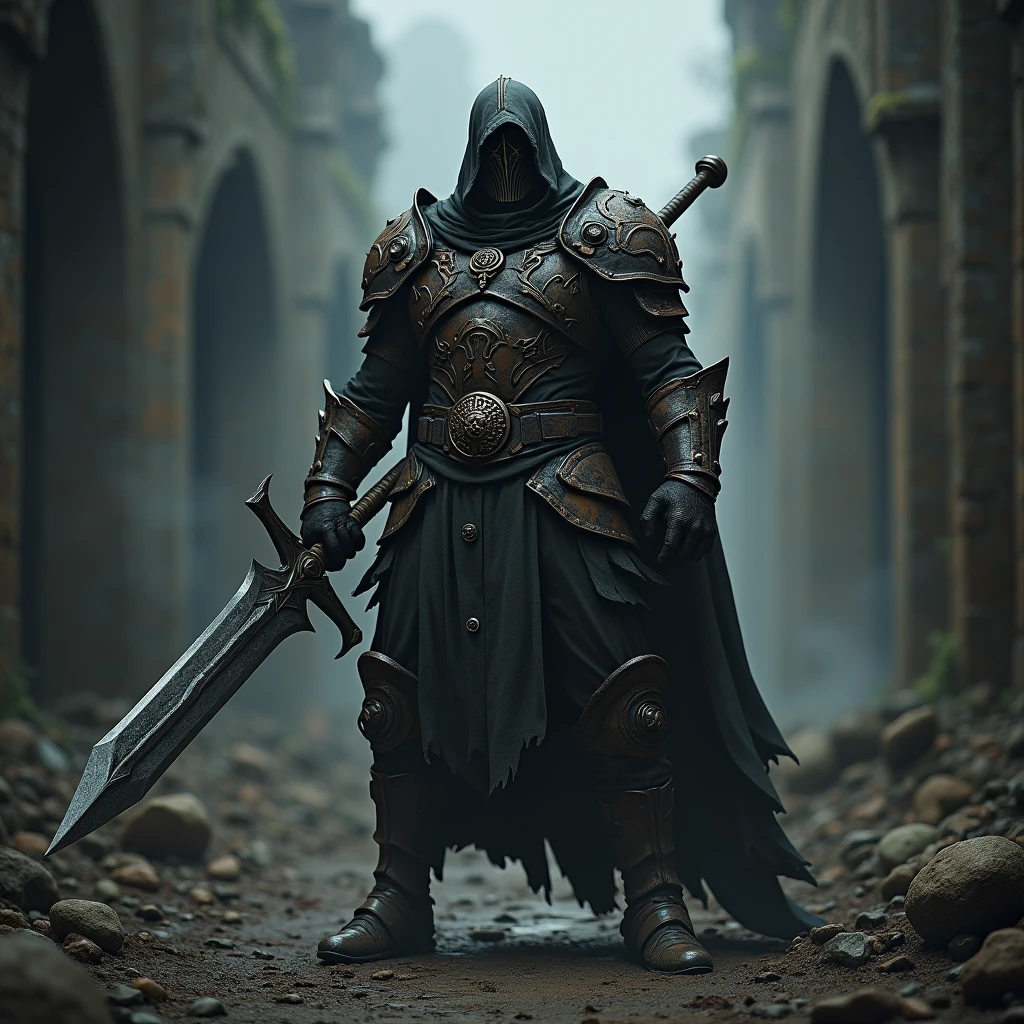 A masked warrior, holding a greatsword
