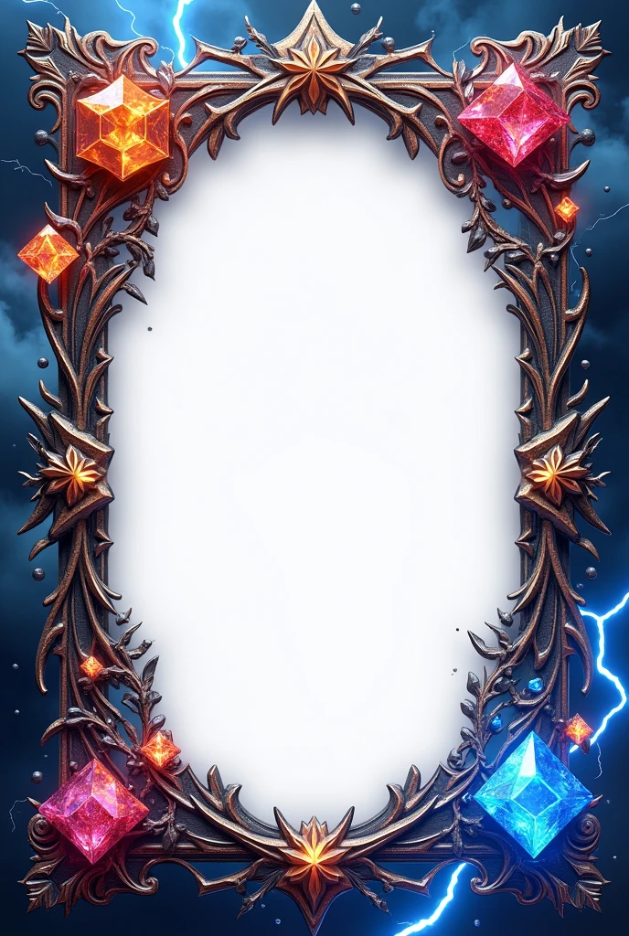 Thunder themed frame with gems aesthetic and decorative and no background at all fully transparent background