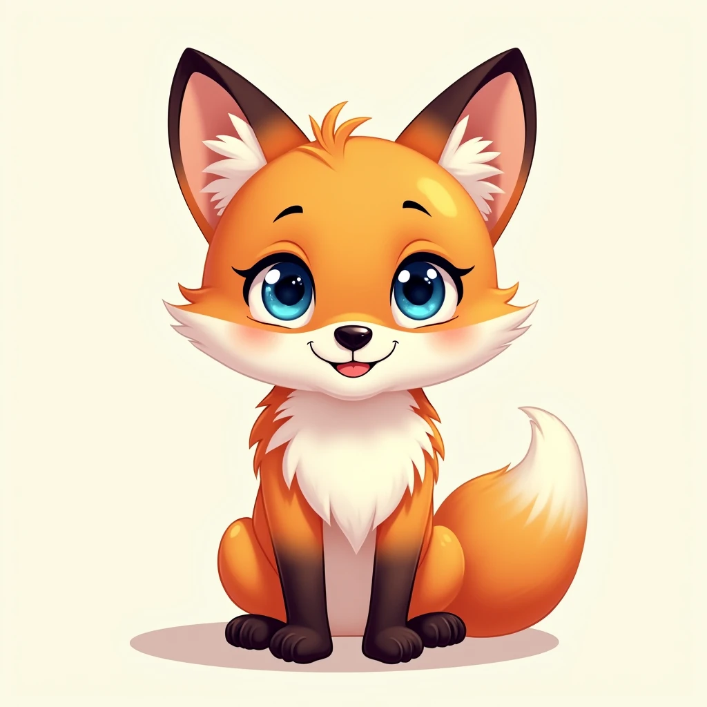 Fox cub, high resolution, simple background, looking at the audience, Icon style, cartoon style, high resolution, smile, blue eyes,