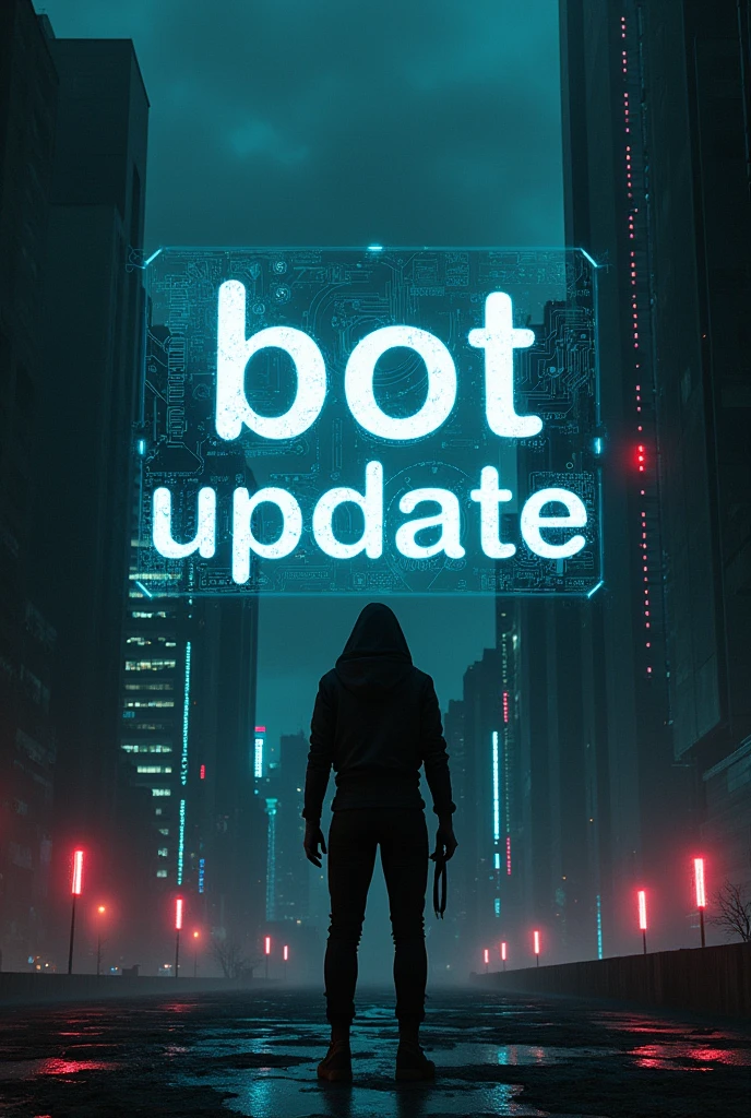 a picture in a cyberpunk style with the inscription "Bot update" and below the inscription "GPT4o." letter o small