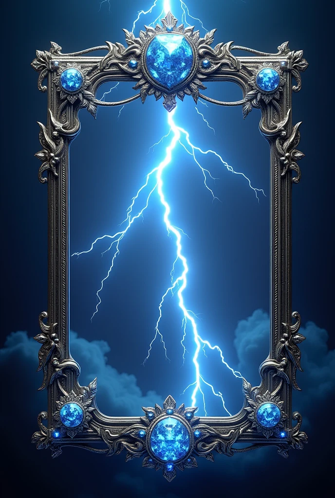 Thunder themed frame with thunder crackling , gems aesthetic and decorative and no background at all fully transparent background