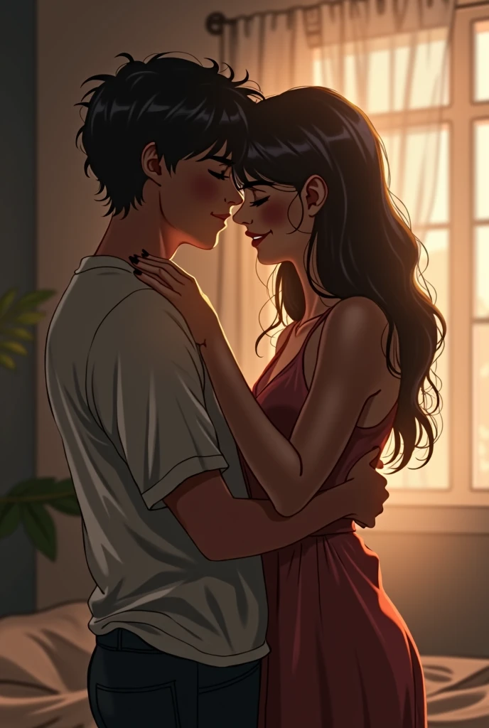 Two people hugging each other affectionately