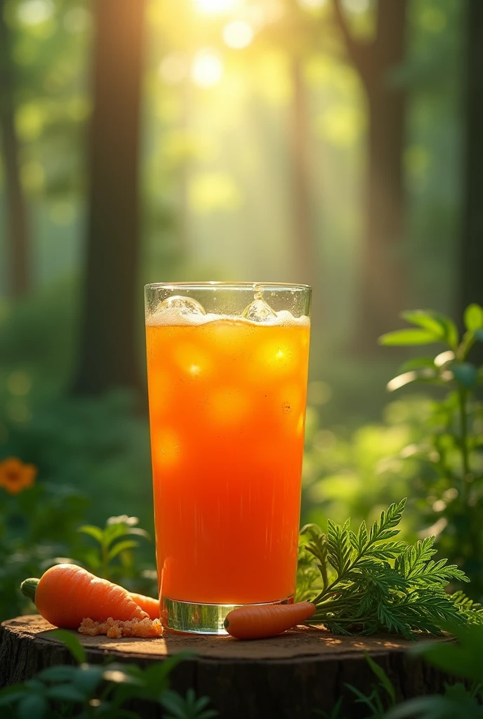 Carrot juice should be in a glass and that too in a dense forest and beautiful area