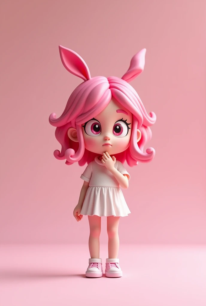 The same pink haired girl cartoon shows a suspicious pose 3D