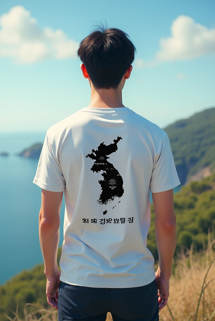 Draw Korea's Dokdo with a picture on the t-shirt. Please include the phrase Dokdo is Korean territory, It doesn't need people