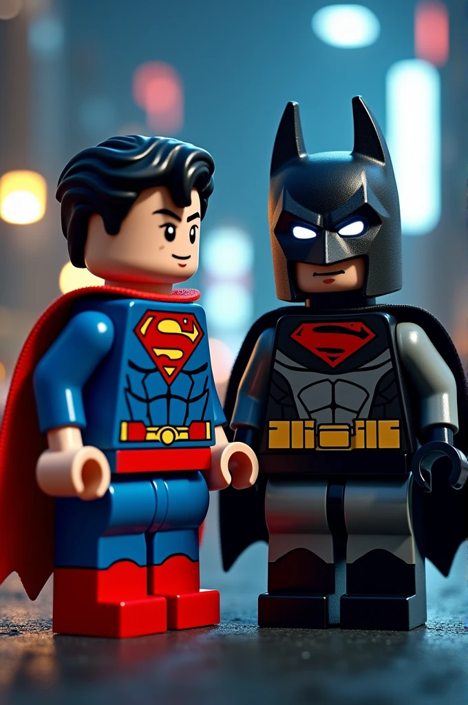 Superman and Batman in lego art, night