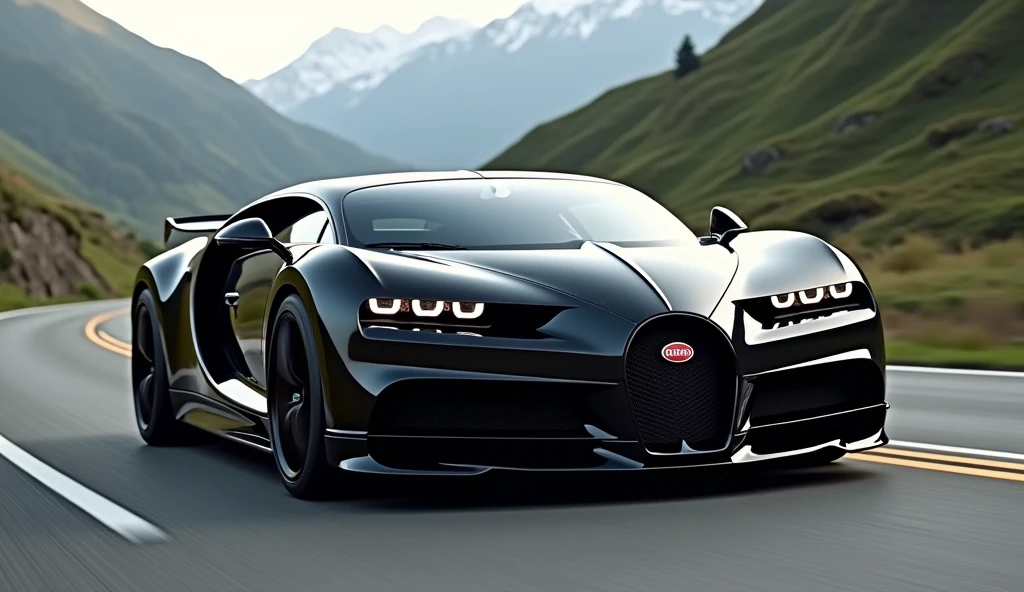A beautiful Bugatti La Voiture Noire car on the road, I want to see it in full view