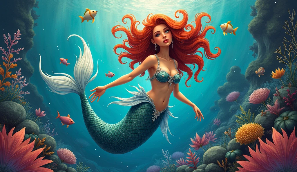 image, 16:9, beautiful mermaid with fauvism art style inspired,wide shot, full body, face detailed, Intricate pattern, Detail part, Dynamic pose, Detailed background, Dynamic light, personalize d6adrx --stylize300 --