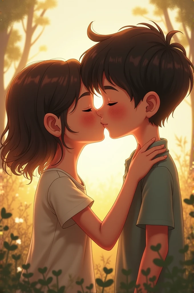 A girl kiss a boy