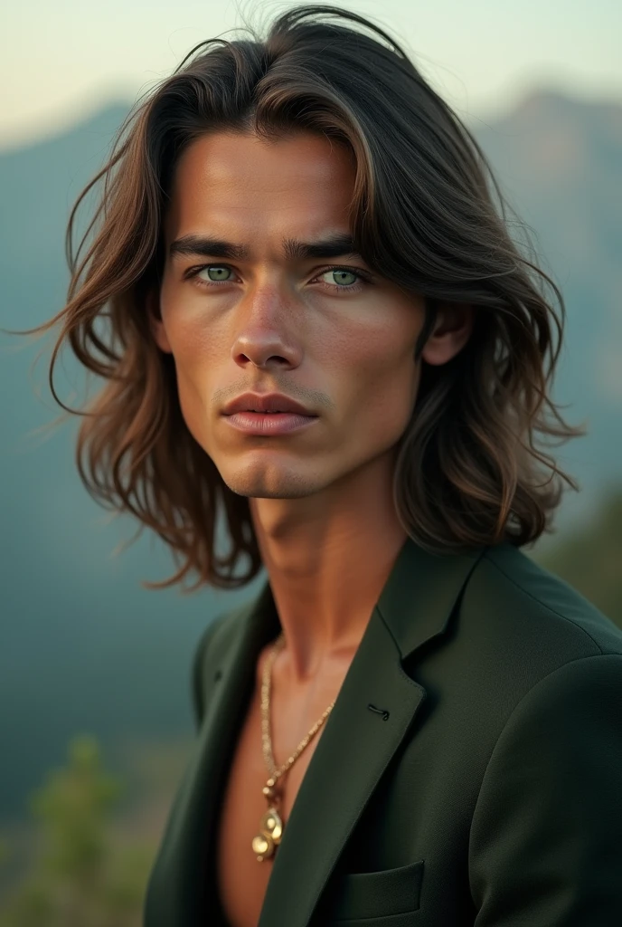 A beautiful young man , green eyes,long hair , 2,
Panoramic