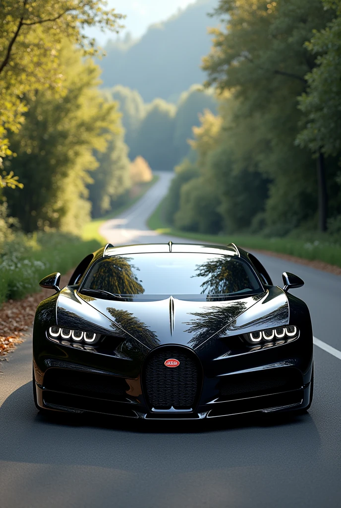 A very beautiful Bugatti La Voiture Noire car on the road, I want to see it in full view