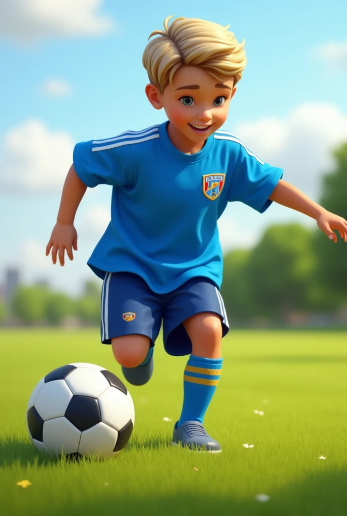 boy with soccer ball in blue shirt
