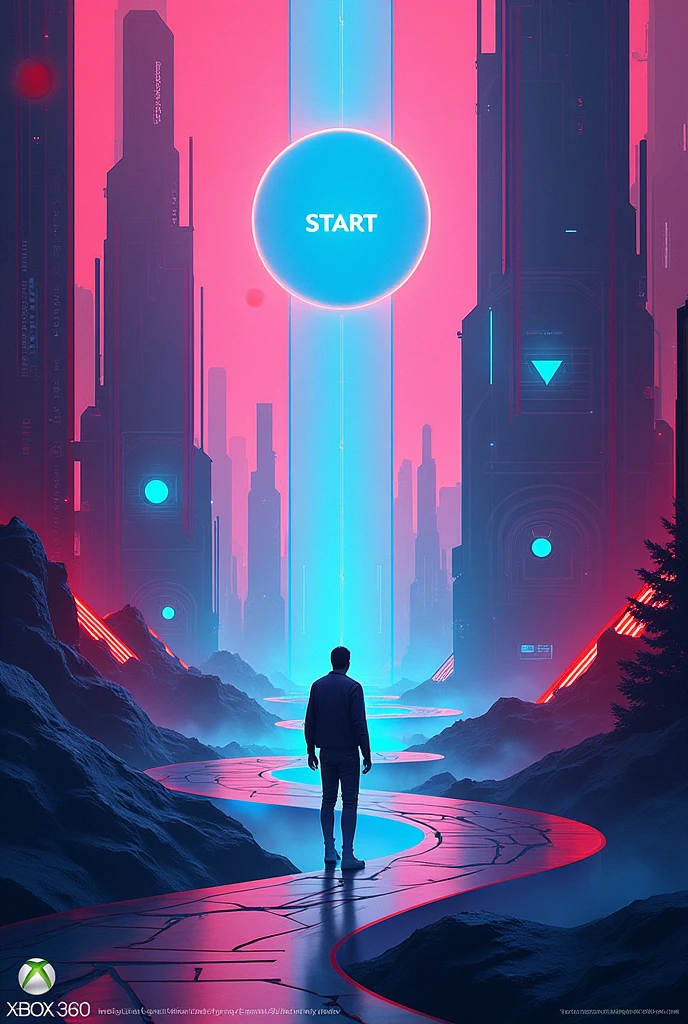 Create the cover of an Xbox 360 game that has to do with geometric figures that has the cover like an Xbox 360 game that has a start button to enter the game 