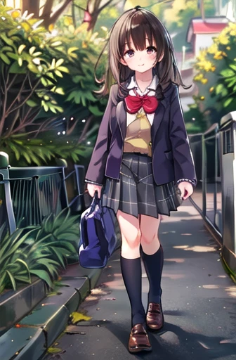 Ogiwara-san is sad, One girl, Alone, School Uniform, Long sleeve, Skirt Grey, , (Absurd), (High resolution), Watching the audience, Walk in the park, (Highly detailed CG Unity 8k wallpaper,masterpiece, Best Quality, Super detailed), nude,Large Breasts、