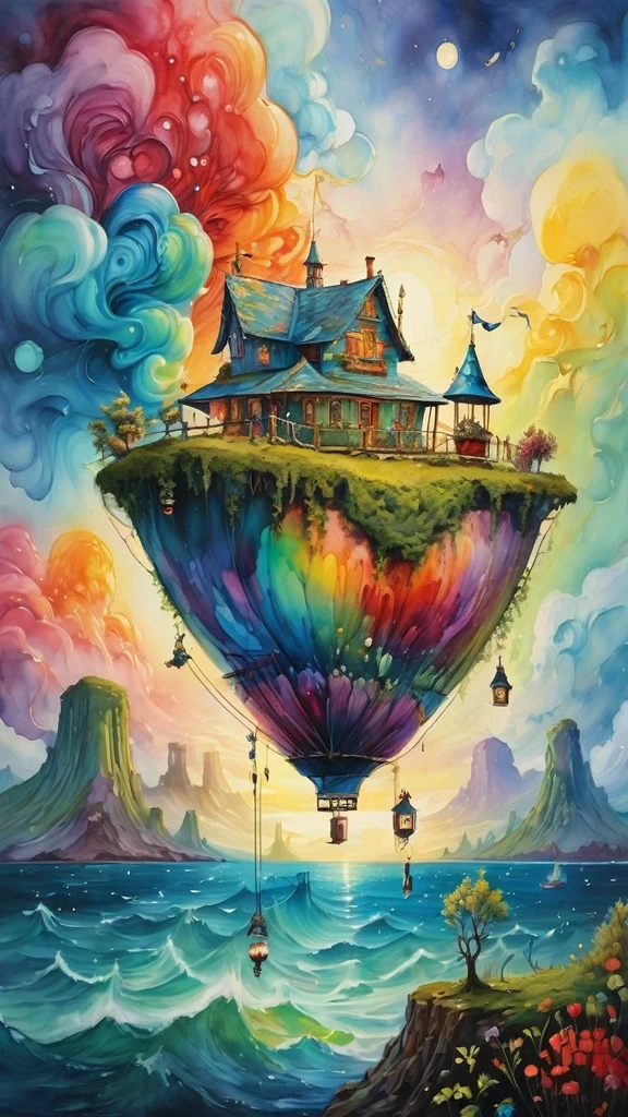 picture book illustrations,Cute yet creepy watercolor painting,colorful marionette, artistically expressed, stylish alexander jansson, amazingly beautiful work, Landscape characters and elements fit perfectly within the image frame, Detailed realization, Definition High Quality, expressive face, clear eyes,masterpiece,cute marionette,Manipulated marionette,rich colors,fantasy,watercolor painting,draw a line with a pencil,structurally correct,anatomically correct
