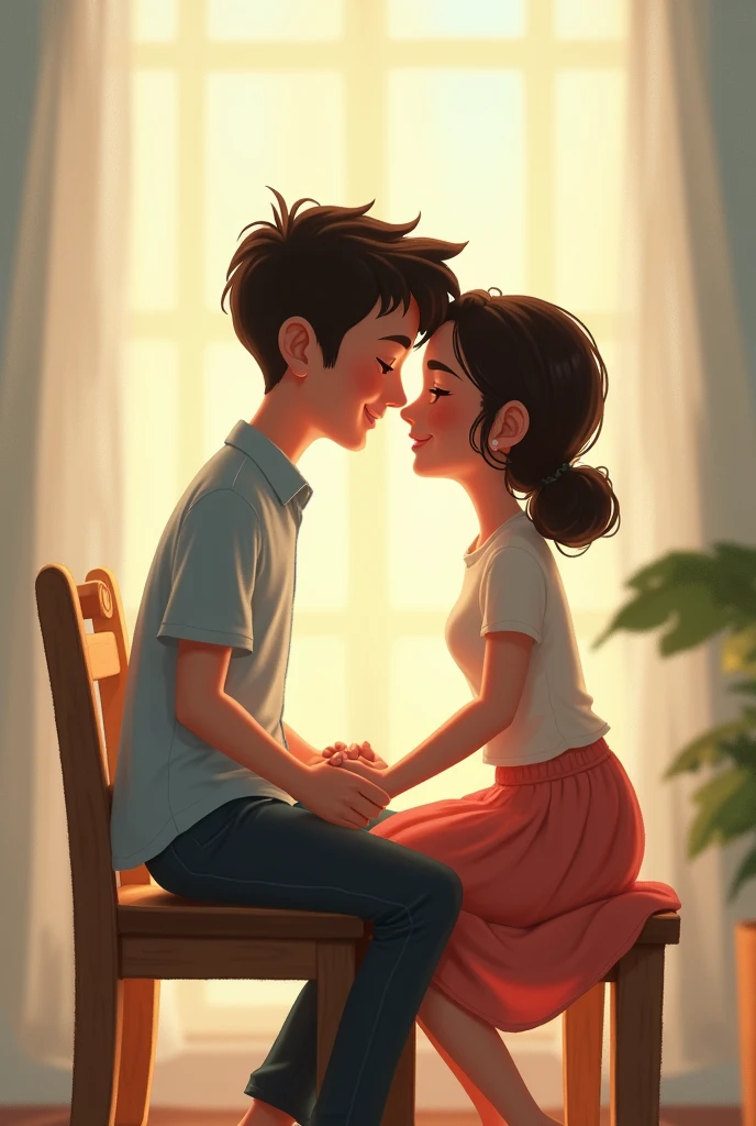 Create dp for watsapp a  boy and girl setting a chair together boy name zillay and girl name Ayeshy 