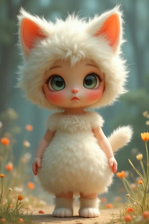(masterpiece) 1 girl, small, big thighs, Wide hips, small breasts, niña small, cat ears