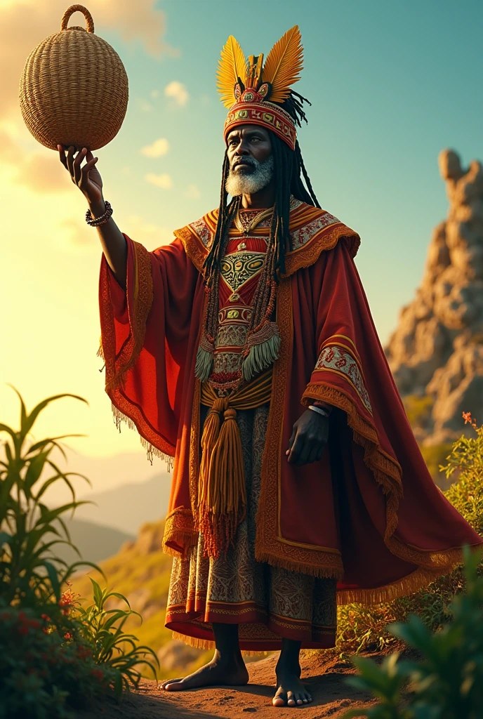 Create an image of the orisha Obaluaye with his xaxará symbol in his hand , is Sol