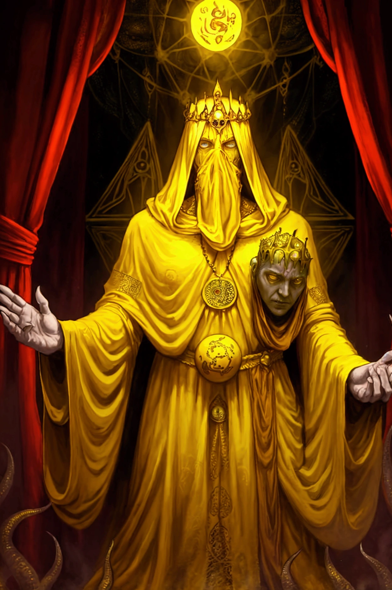 a painting of hastur the king in yellow, yellow-robed, king in yellow, hastur the king in yellow, , portrait of hastur the king in yellow, the king in yellow,honoring  hastur the king in yellow artwork