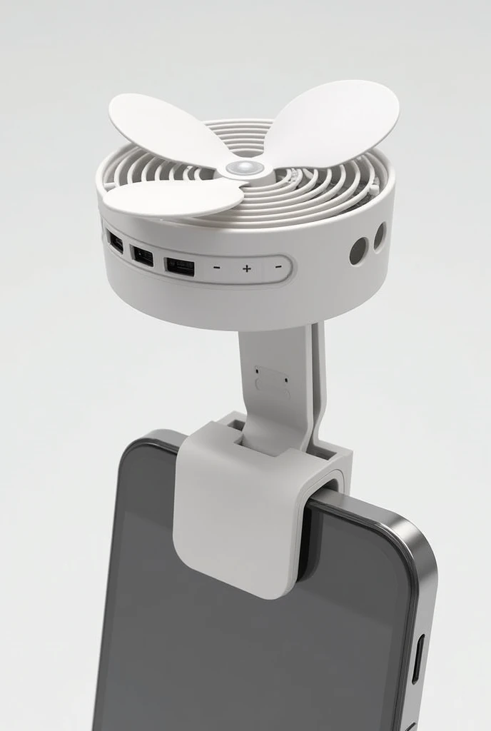 Make a portable fan that can clip to cellphone. The portable fan is in the top of the cellphone make it medium size