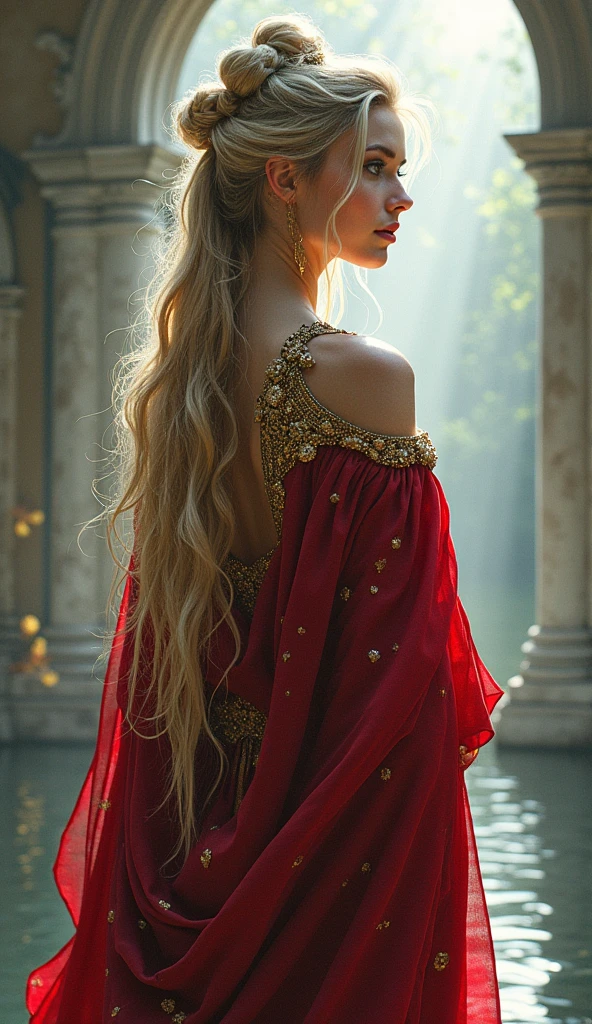 Beautiful Danish Goddess, whole body, Costumes inspired by the Danish flag