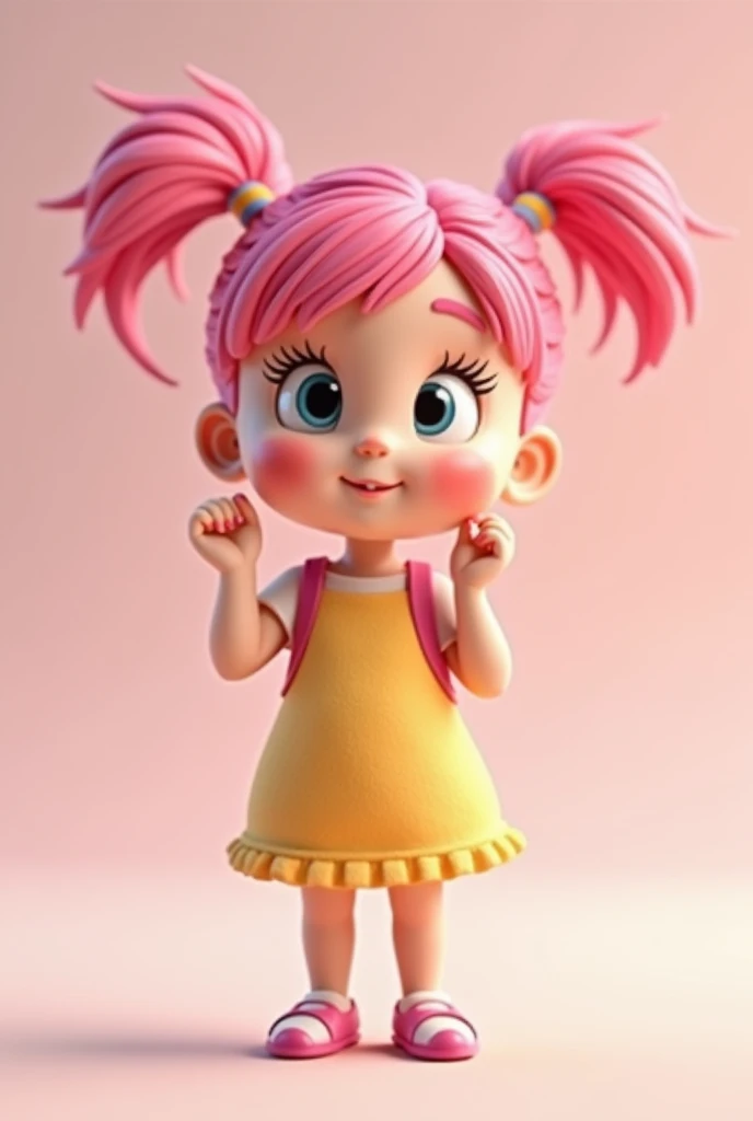 Cartoon of a pink haired girl showing a look up gesture 3D