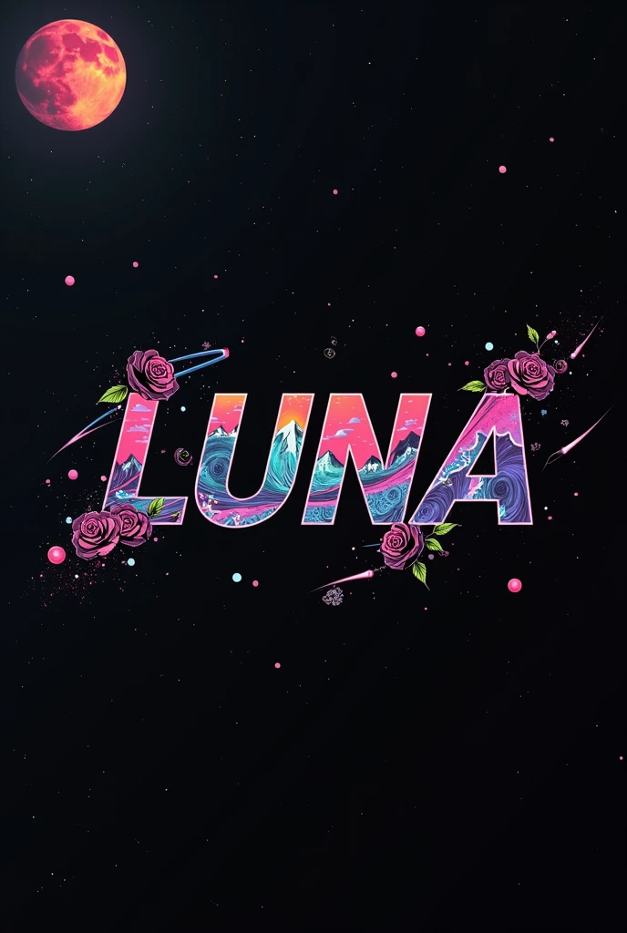 High resolution, logo spelling swiftly “Luna” cool, Jdm theme, anime theme, Cyberpunk vibe name spelling, brand logo, logo for tshirt, brand logo “LUNA”, neon vibes, acid trip vibes, acid trip, shooting stars, acid trip inside “LUNA”, acid trip, hallucinations inside “LUNA”, Waves of hallucinations, purple, techno hallucinations inside “LUNA”, Acid trip hallucinations inside “LUNA” , Waves of hallucinations inside “LUNA, splash, black roses with green leaves, blood moon, horror, iceberg,