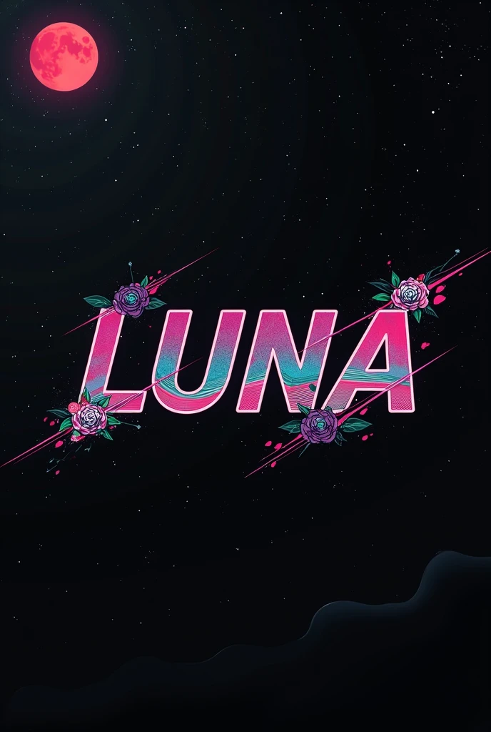 High resolution, logo spelling swiftly “Luna” cool, Jdm theme, anime theme, Cyberpunk vibe name spelling, brand logo, logo for tshirt, brand logo “LUNA”, neon vibes, acid trip vibes, acid trip, shooting stars, acid trip inside “LUNA”, acid trip, hallucinations inside “LUNA”, Waves of hallucinations, purple, techno hallucinations inside “LUNA”, Acid trip hallucinations inside “LUNA” , Waves of hallucinations inside “LUNA, splash, black roses with green leaves, blood moon, horror, iceberg, 