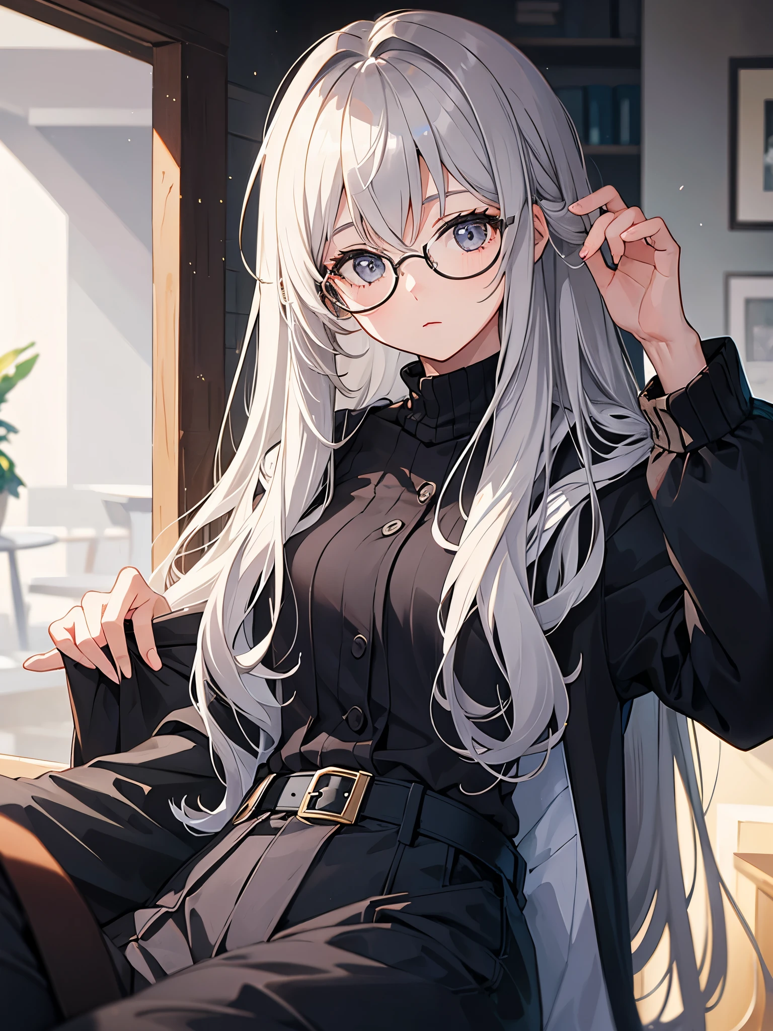 1girl, Portrait, 20 years old, glasses, light gray hair
