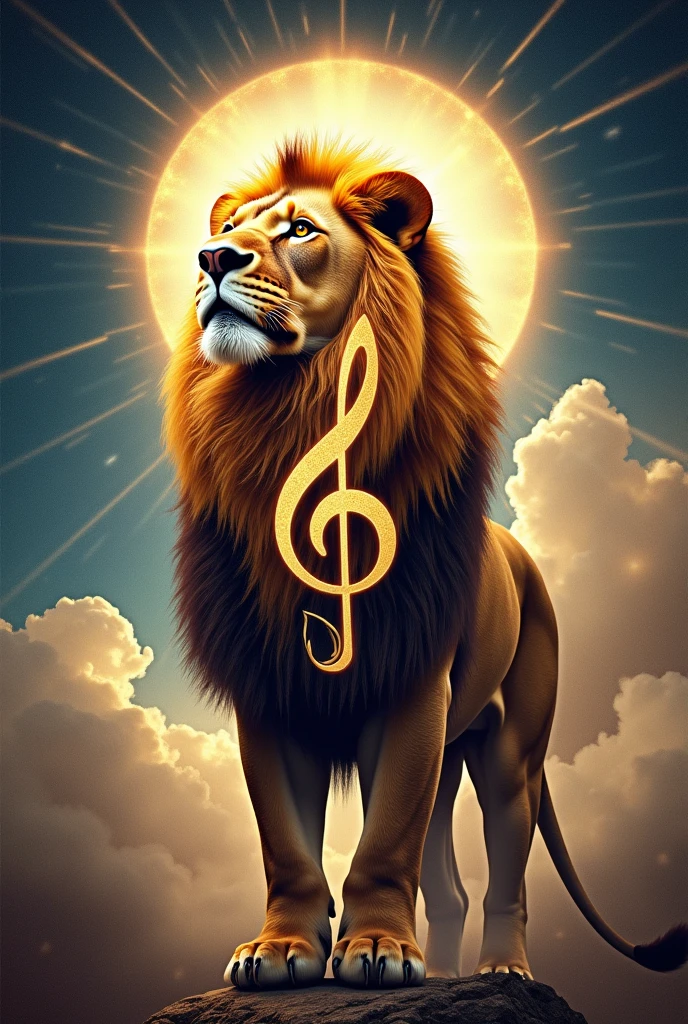 A print with a lion and a treble clef to put on a gospel music uniform