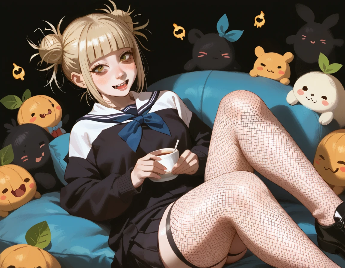 Himiko Toga, Whole body, black fishnet stockings, black clothes, de pie