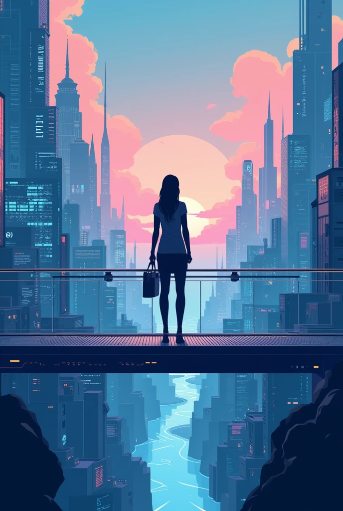 Donnez-moi une illustration très professionnelle de l'informatique qui est simplement une passerelle vers le futur. Sachant c'est pour le mettre dans un roll UP de soutenance de projet tuteurés en licence dans les domaines des sciences et technologies