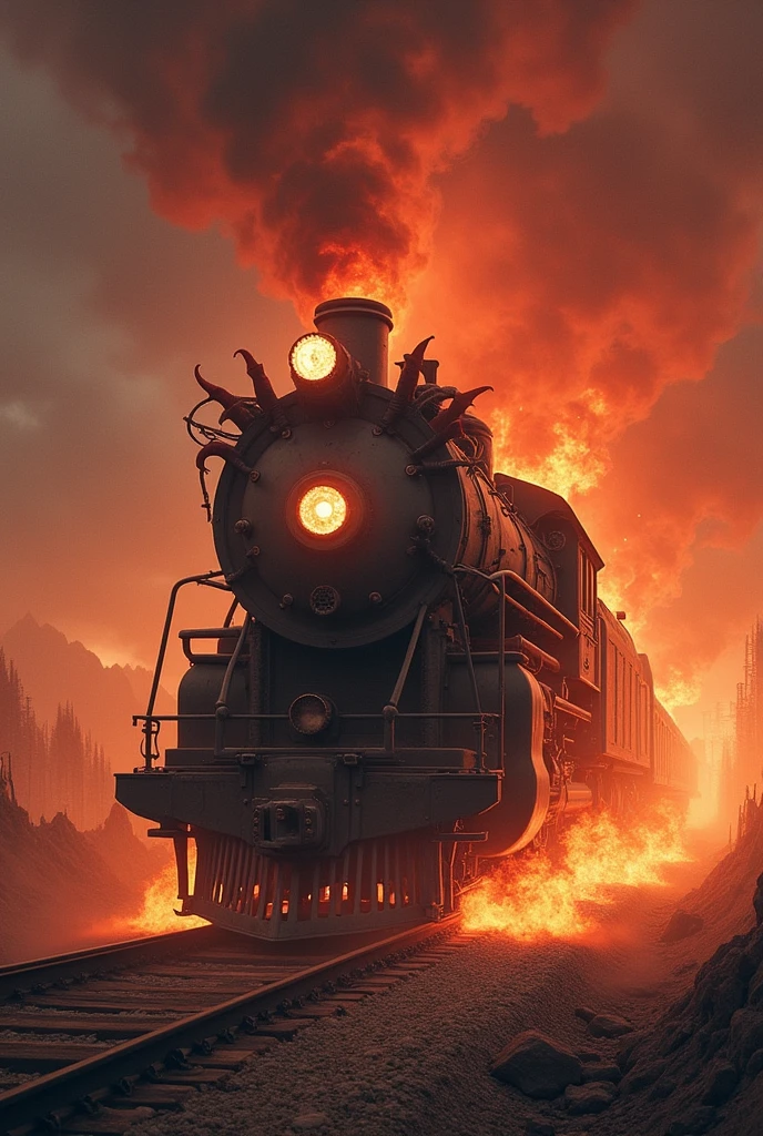 train of cataclysm, a train heading straight to hell, burning, speed, carnage, horror, uncertainty, great demonic possesion