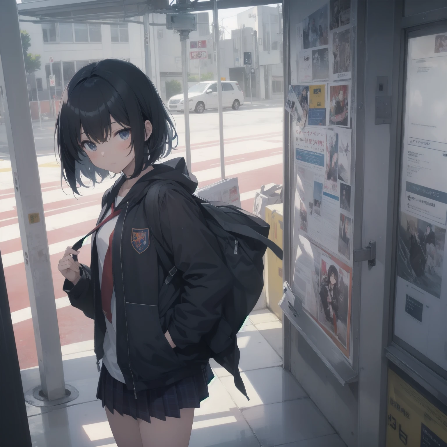 ultra-absurdres-Top quality by artist God, ultra-detailed, high resolution, anime moe artstyle, best anime 8k konachan wallpaper, pixiv contest winner, pool:2810, perfect anatomy,break, 1girl, (Please draw a girl walking sleepily to school alone. )break,(Solo,little female,:1.3),Full limbs, ,a junior high school student, (very short hair), short cut, flat chest, , small butt, small black eyes, beautiful detailed eyes, well-proportioned iris and pupils, expressive eyes, highres detailed hair, soft expression, salor school_uniform, sailor collar, serahuku, bow, pleated skirt,(Detailed Lighting), (Detailed background), in the School commute route. break,super detailed skin, Best cinematic lighting powered by famous artist, 8k,beauty illustration,photoshop_(medium),very aesthetic,break,((artist:takeuchi_takashi )), artist:clamp ,artist:carnelian ,artist:kantoku ,