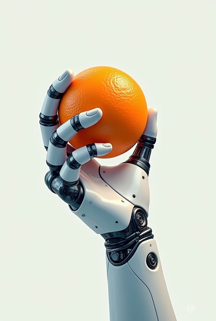 Visual Concept, bionic arm, robotic parts and skin tissue, Focus on the arm, hand with the movement of grabbing an orange, design vectorial