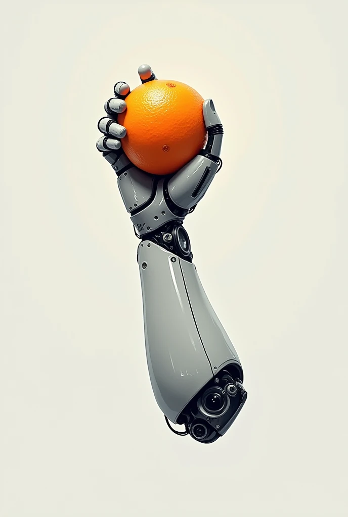 Visual Concept, bionic arm, robotic parts and skin tissue, Focus on the arm, hand with the movement of grabbing an orange, design vectorial