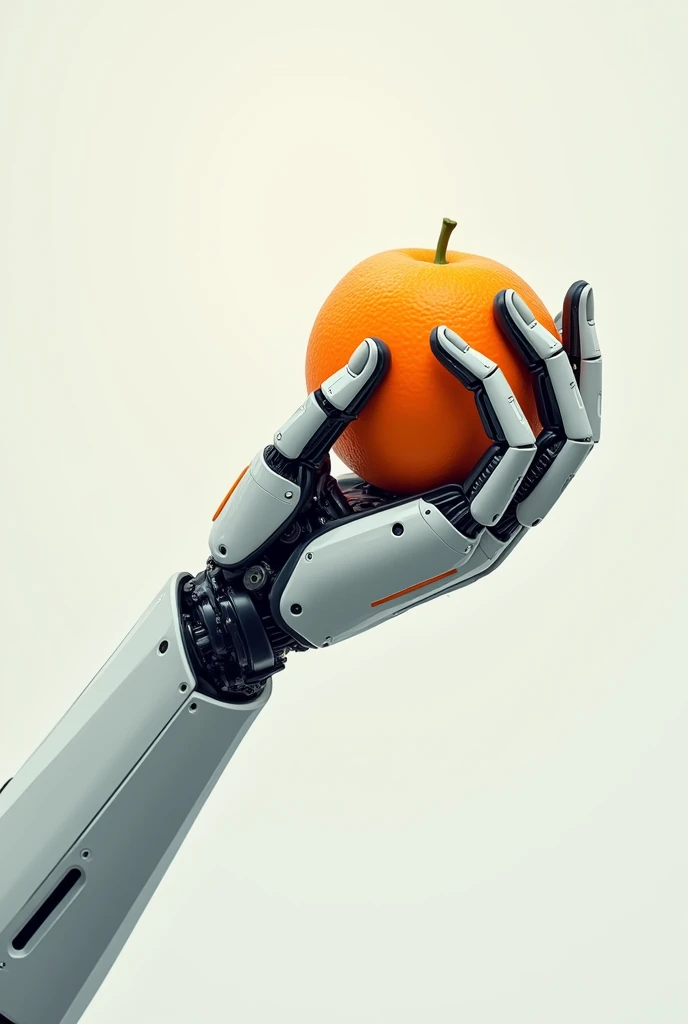 Visual Concept, bionic arm, robotic parts and skin tissue, Focus on the arm, hand with the movement of grabbing an orange, design vectorial